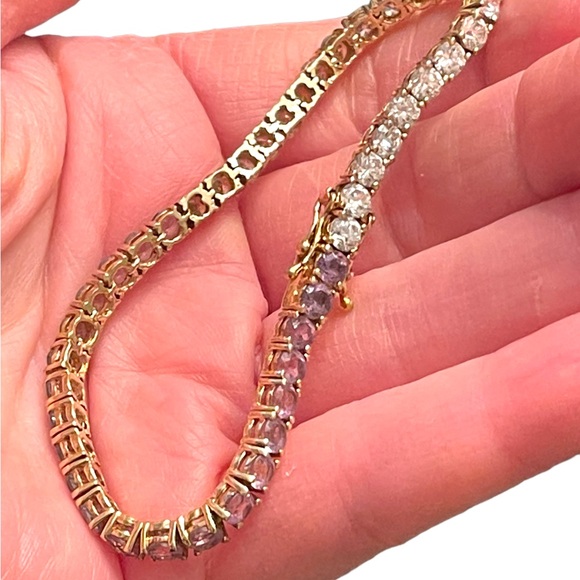 Lovely multi color crystal Simulated stone gold plt Sterling silver bracelet - Picture 4 of 8